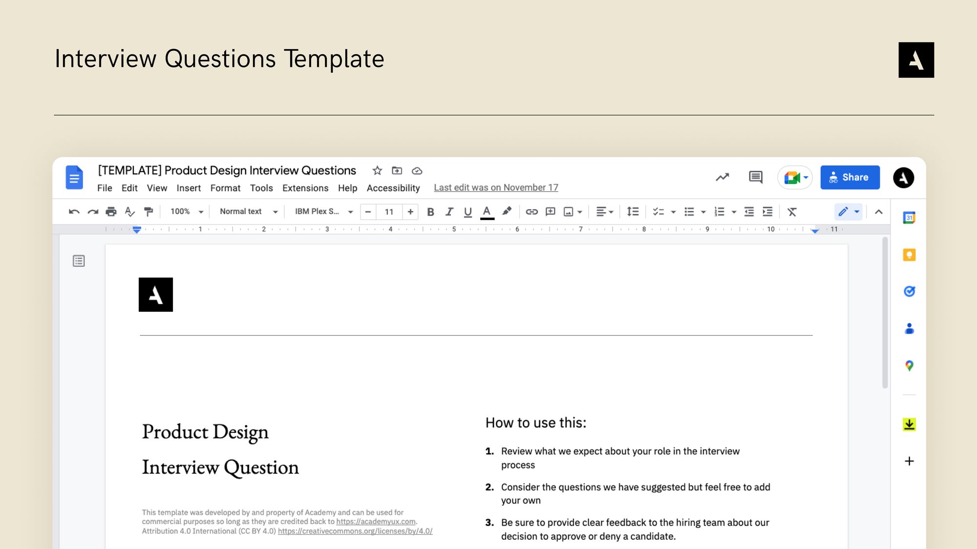 An Image of a template for Interview questions