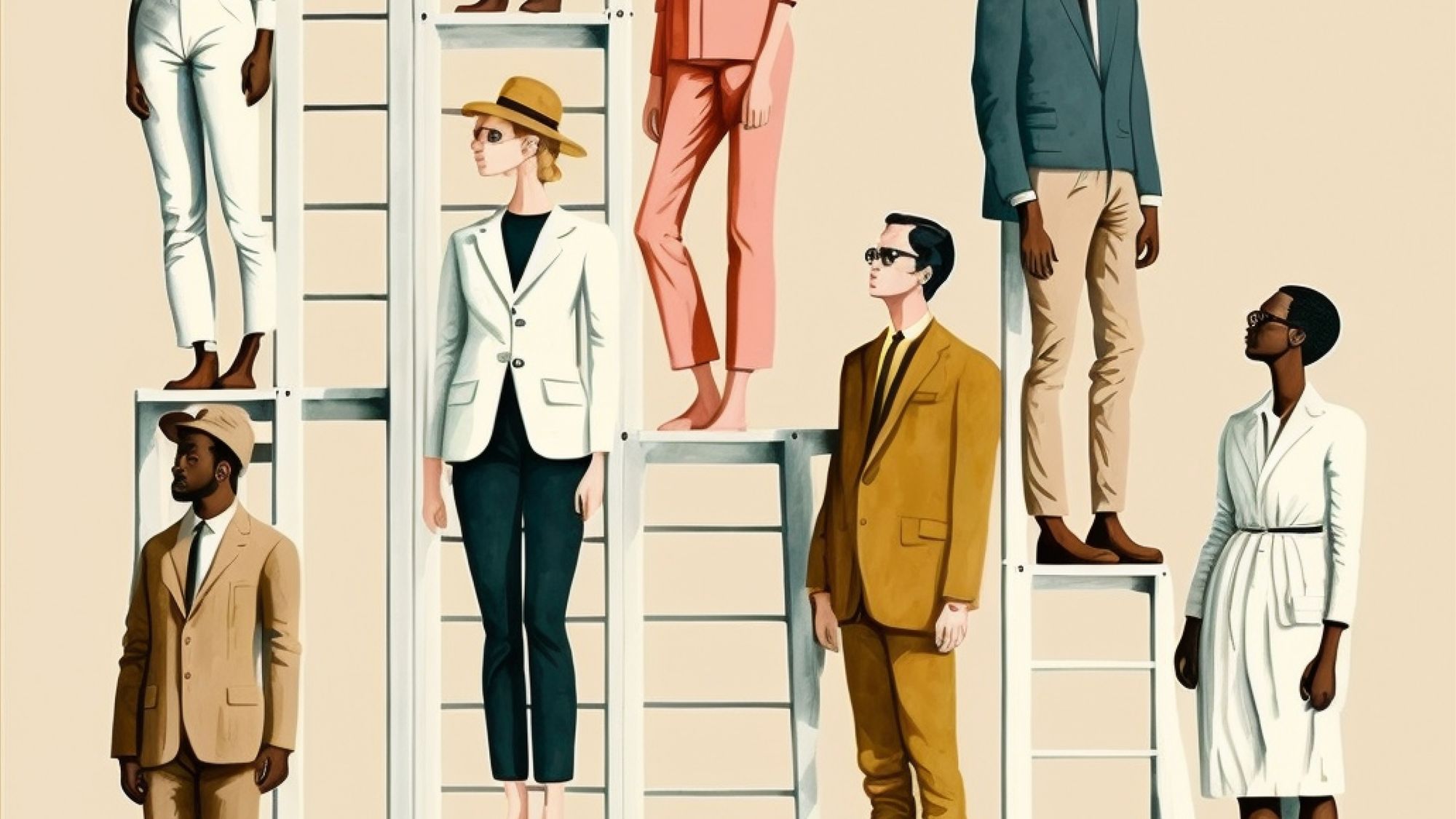 An Image of a diverse group of people climbing a career ladderAn Image of a diverse group of people climbing a career ladder